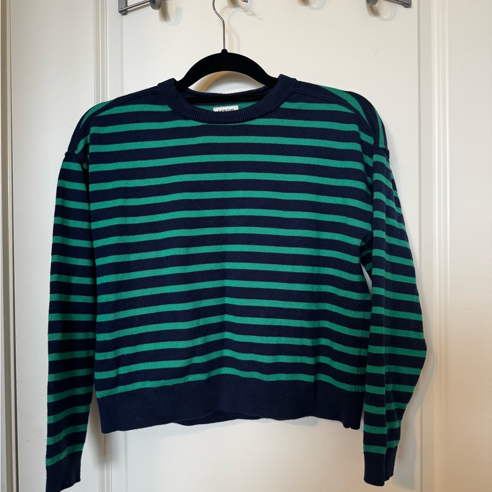 J. Crew Women’s Crewneck Sweater in Navy and Green Stripes